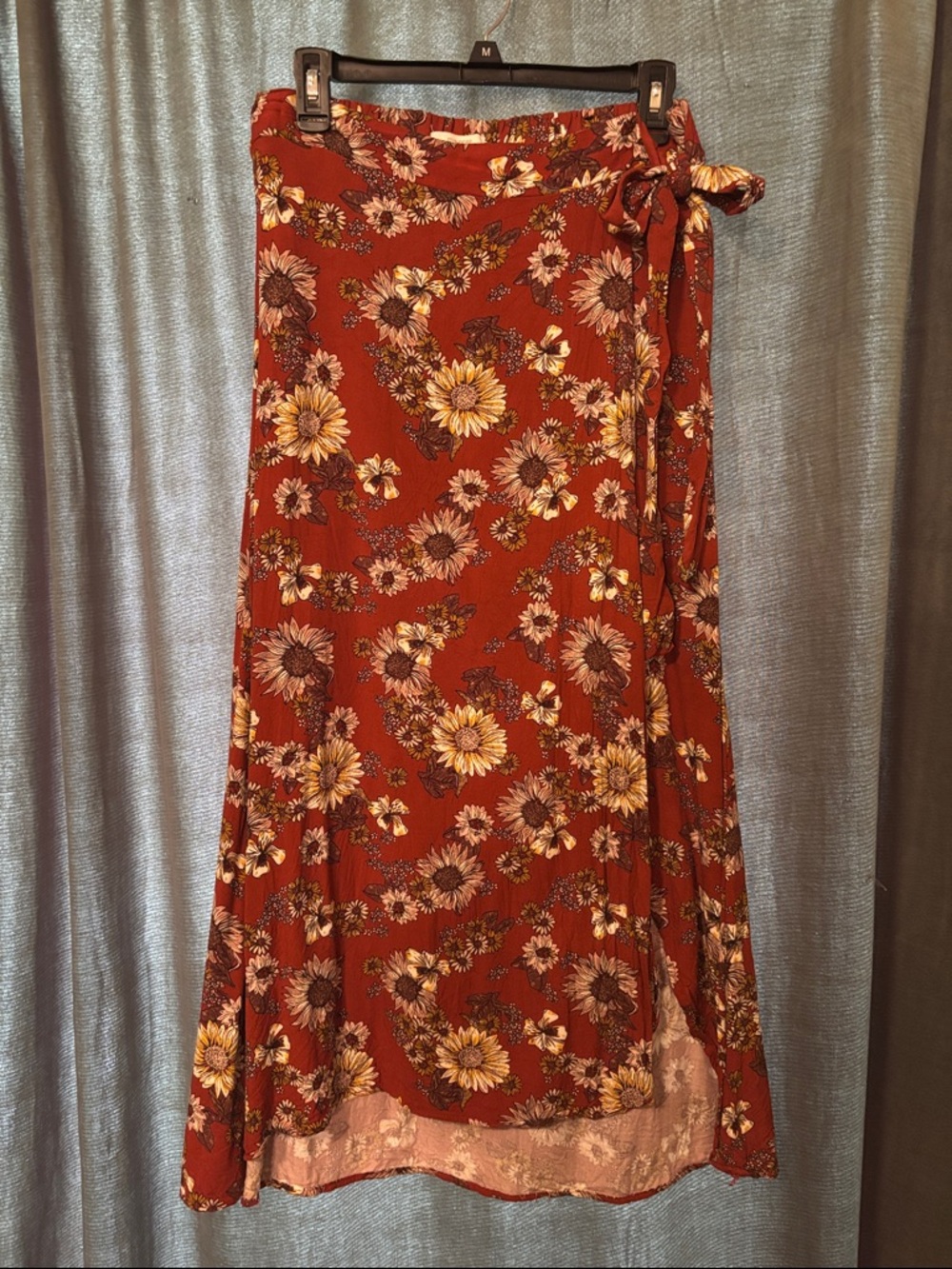 Maurices Rust Floral Wrap Maxi Skirt with Side Tie